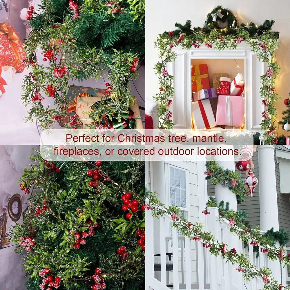 Elegant Christmas Decoration: 2 Pack of 5.9FT Snowy Berry Garland String Lights